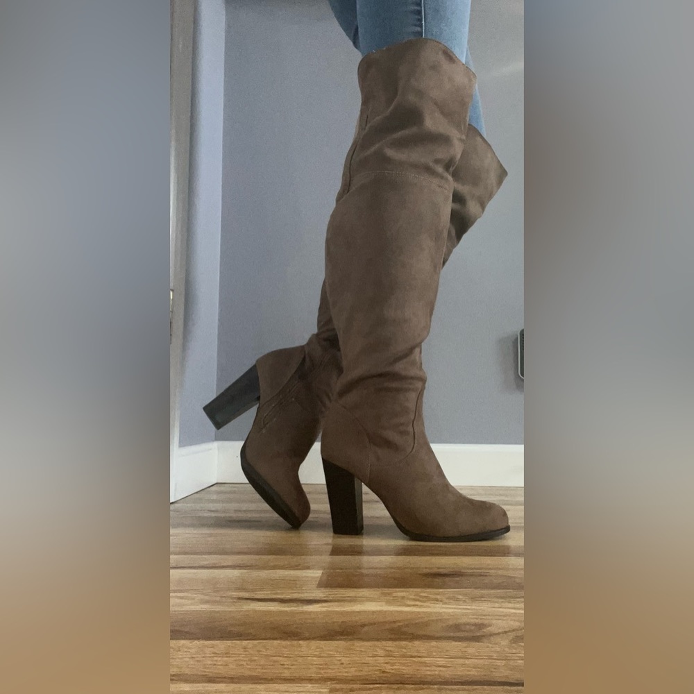 Brown Suede Over the Knee Heel Boots